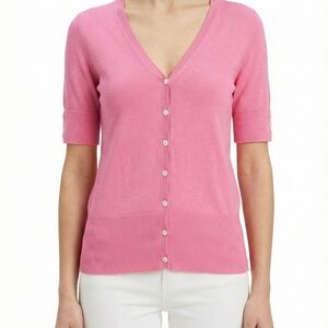 Banana Republic Librarian Chic Pink Silk Cashmere Short Sleeve Cardigan L